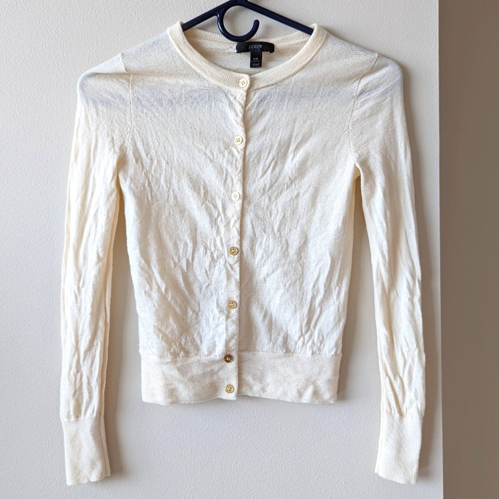 J.Crew 100% Merino Wool Knit Cardigan Sweater Jackie Ivory White Gold XXS 00